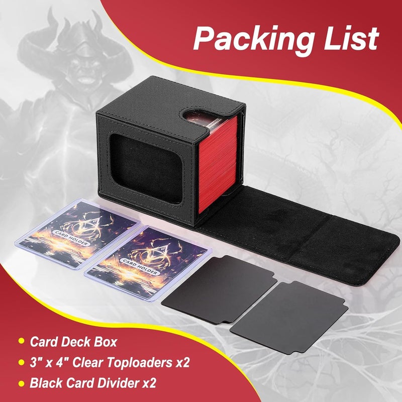 Stepane MTG Deck Box, Double Display Window MTG, Commander Deck Box Fits 120+ Single Sleeved Cards, PU Leather Magnetic Closure Card Box with 2 Dividers&2 Toploaders for TCG, CCG, Black - Image 4